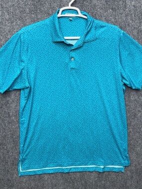 Peter Millar Summer Comfort Polo Shirt Blue Hammerhead Sharks Men's Large